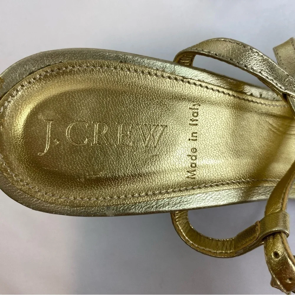 J. Crew “Paige” Metallic Gold Strppy Leather Braided Chunky Heel